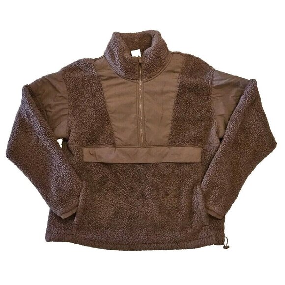 Victorias Secret Sherpa Pullover Sweater Womens L Brown Teddy 1/2 Zip Jacket - Picture 5 of 10